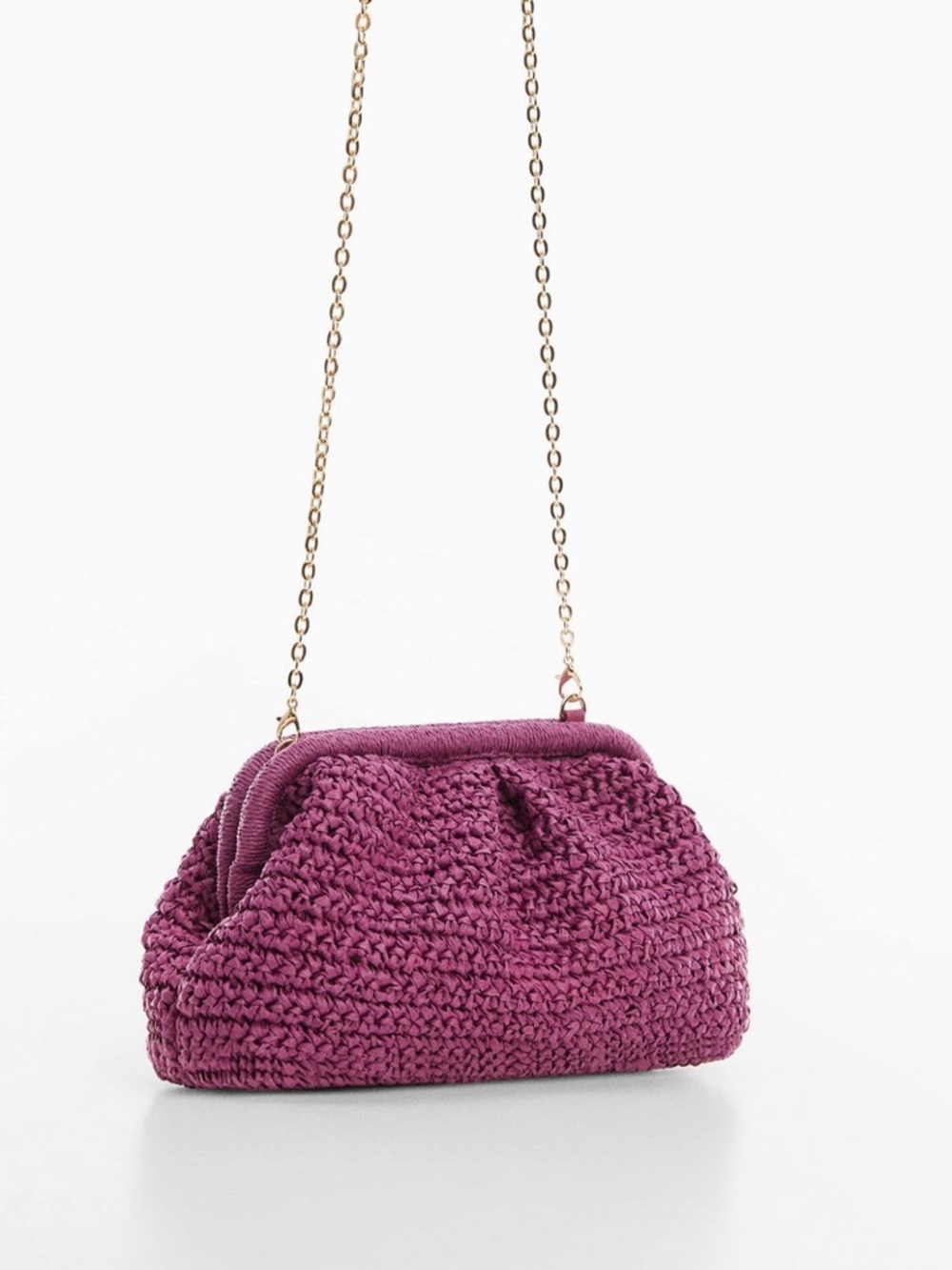 Mango MNG Rattan Clutch Bag in Fuchsia